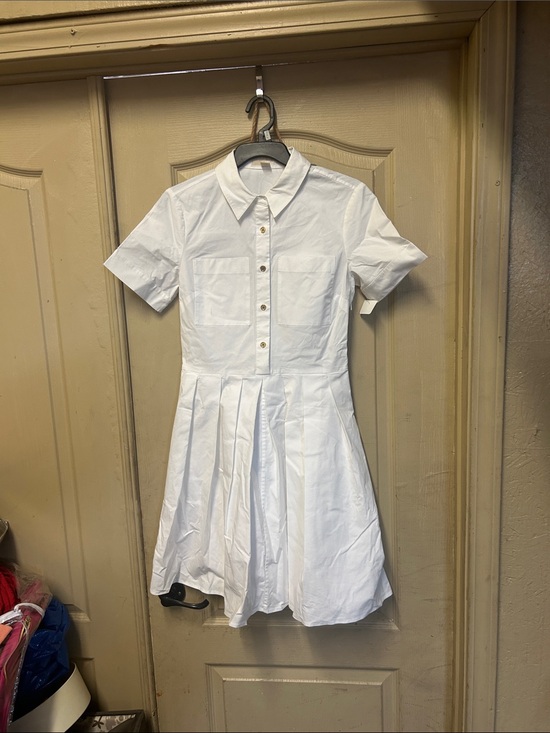 Michael Kors Dresses & Skirts - Michael Kors White Short-Sleeve button down Pleated Midi Dress